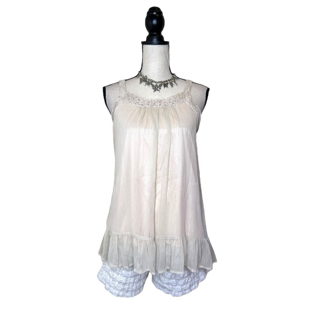 Y2K Charlotte Russe Ivory Crochet Babydoll Top Size Medium